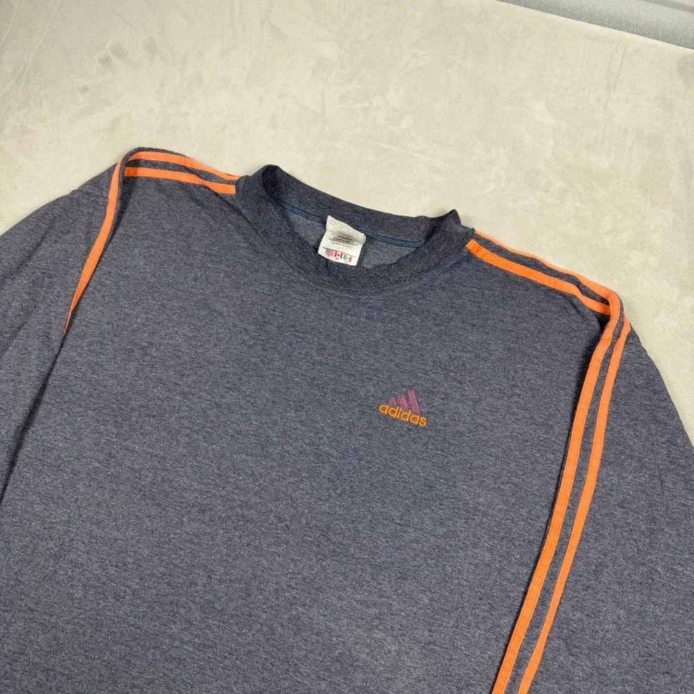 90s Mens Adidas Long Sleeve Side Stripe T-Shirt Streetwear Navy XL